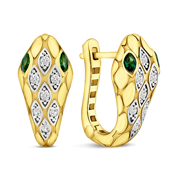 Сережки з жовтого золота Змія з фіанітами (арт. 1092106жз) – зображення 1