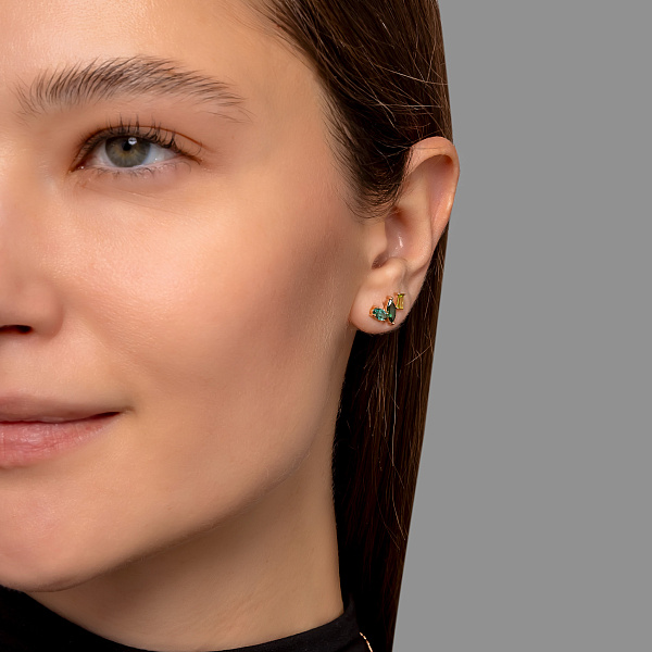 Золотые серьги-пусеты с кварцем и хризолитом (арт. 1101116Пзх) – изображение 3