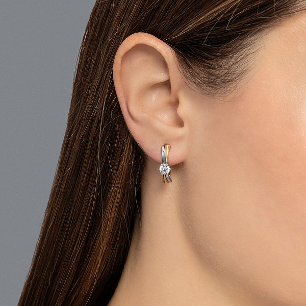 Серьги из комбинированного золота с фианитом (арт. 113200ж) – изображение 2