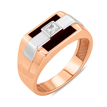 Фото Золотая печатка с фианитом и эмалью (арт. 170046е)