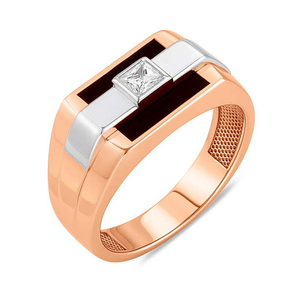 Золотая печатка с фианитом и эмалью (арт. 170046е) – изображение 1