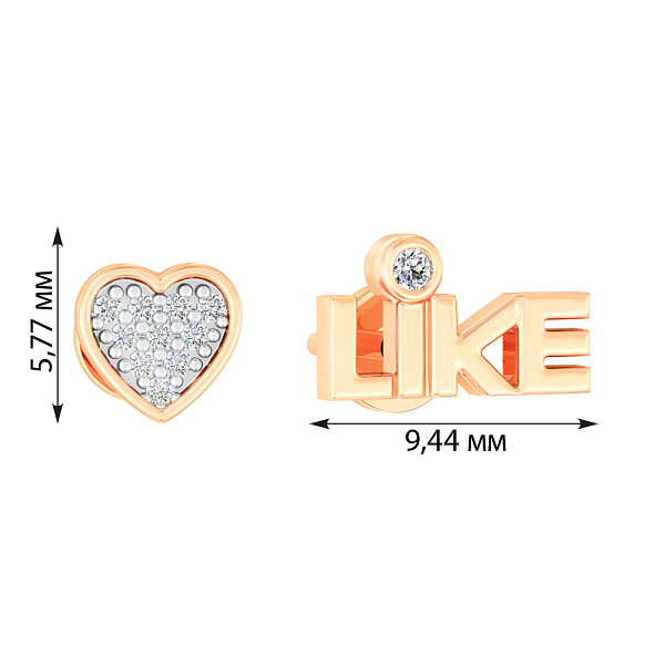Золотые серьги пусеты «Like» с фианитами (арт. 110649) – изображение 2