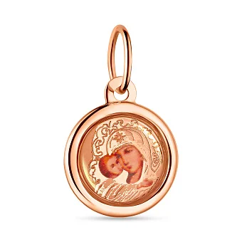 Круглая золотая ладанка Божья Матерь с младенцем (арт. 405100В)