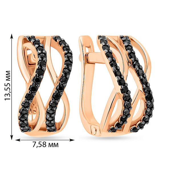 Золотые серьги с черными фианитами (арт. 110249ч) – изображение 2