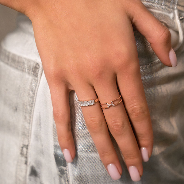 Двойное кольцо из красного золота с фианитами (арт. 140996) – изображение 3