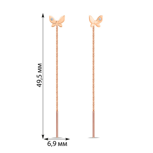 Серьги-протяжки Бабочки из золота с фианитами (арт. 109914) – изображение 2