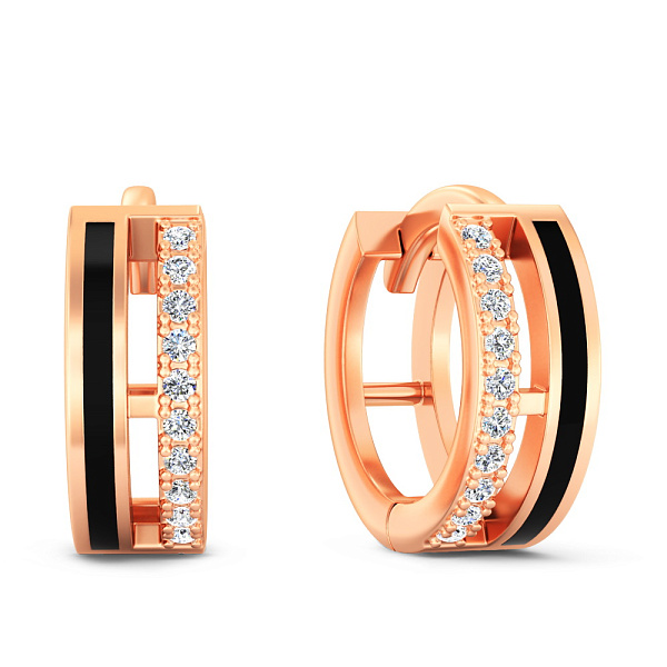 Золотые серьги с эмалью и фианитами (арт. 1101224еч) – изображение 1