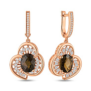 Фото Золоті сережки з великим кварцом і фіанітами (арт. 103327Пккр)