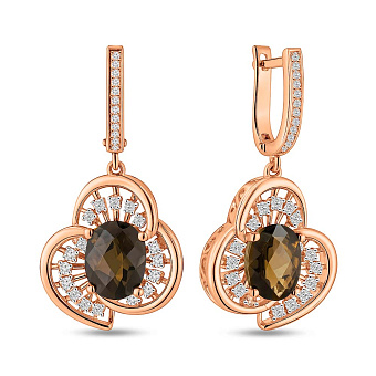 Золотые серьги с крупным кварцем и фианитами (арт. 103327Пккр)