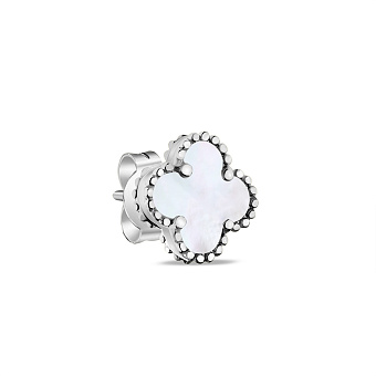 Серебряная моносерьга Клевер с перламутром (арт. 7518/5645/10пя)