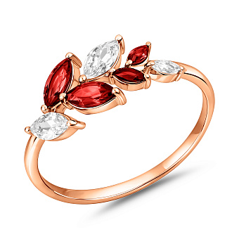 Фото Золота каблучка з гранатом і фіанітами (арт. 141248Пк)