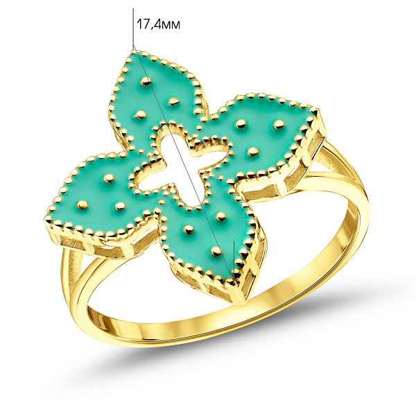 Каблучка з жовтого золота Конюшина з емаллю (арт. 156531/15жебрз) – зображення 2