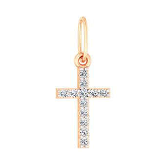 Хрестик з червоного золота з фіанітами (арт. 440881)