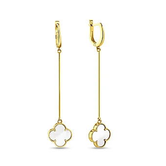 Длинные серьги-подвески из желтого золота с перламутром (арт. 107894/15жп)
