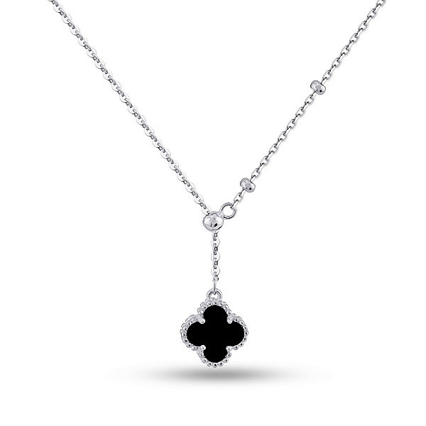 Серебряное колье Клевер с ониксом (арт. 7507/2222/10о) – изображение 1