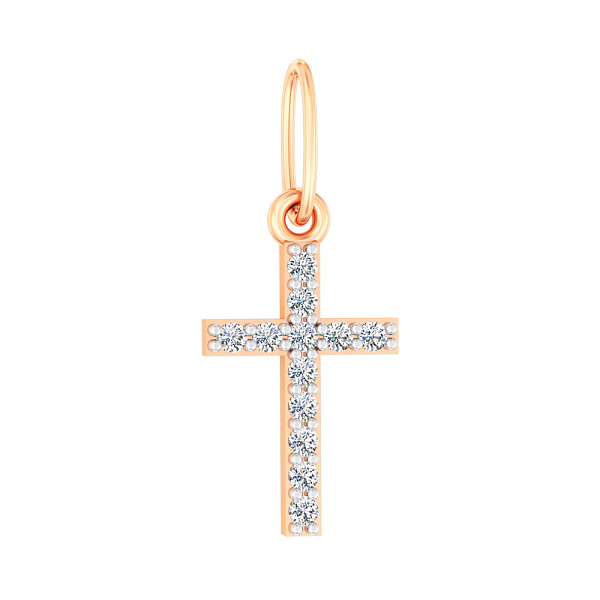 Хрестик з червоного золота з фіанітами (арт. 440881) – зображення 1