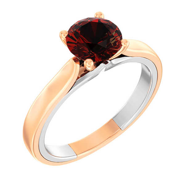 Каблучка з комбінованого золота з гранатом (арт. 140809Пкбк) – зображення 1