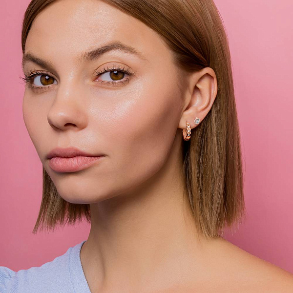 Сережки-пусети з червоного золота з фіанітами (арт. 2106402101) – зображення 3