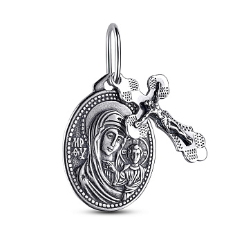 Срібна ладанка Божа Матір Казанська з хрестиком (арт. 7917/3756-ч)