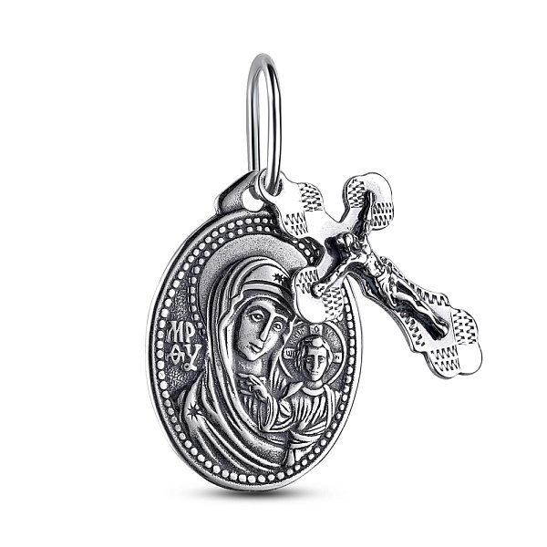 Срібна ладанка Божа Матір Казанська з хрестиком (арт. 7917/3756-ч) – зображення 1