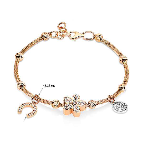 Золотой браслет «Цветок» в красном цвете металла (арт. 325061кбП2) – изображение 2