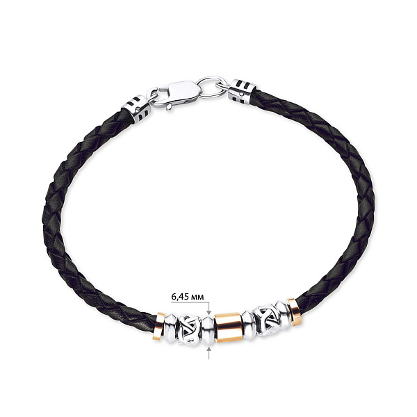 Кожаный браслет с серебряными вставками (арт. 7209/1125/2еч) – изображение 3