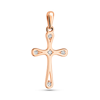 Крестик из красного золота с бриллиантами (арт. П011436005)