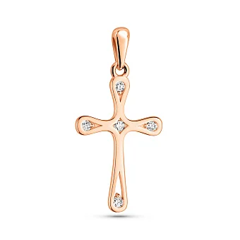 Хрестик з червоного золота з діамантами (арт. П011436005)