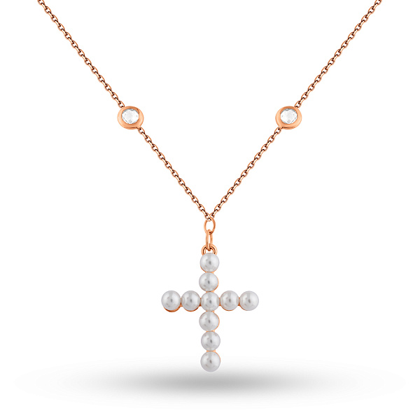 Золотое колье с жемчугом и фианитами (арт. 352605прлб) – изображение 1