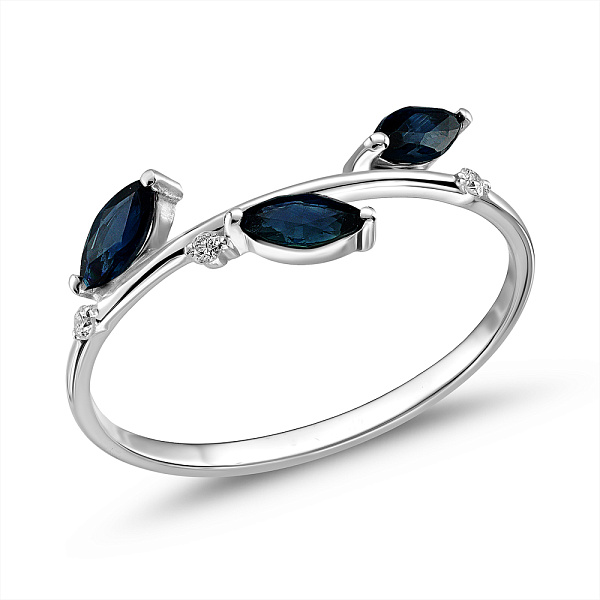 Кольцо "Веточка" из белого золота с сапфиром и бриллиантами (арт. К011358бс) – изображение 1