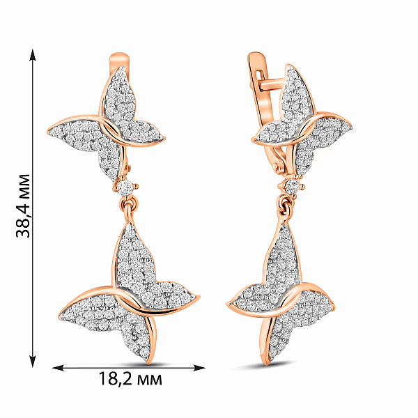 Золоті сережки підвіски Метелики з фіанітами (арт. 110150) – зображення 3