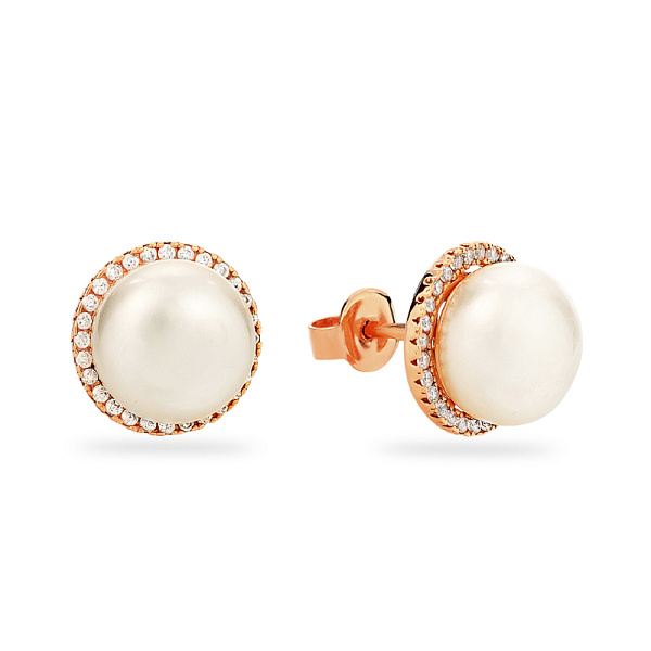 Золоті сережки пусети з перлами і фіанітами (арт. 101777прлб) – зображення 1