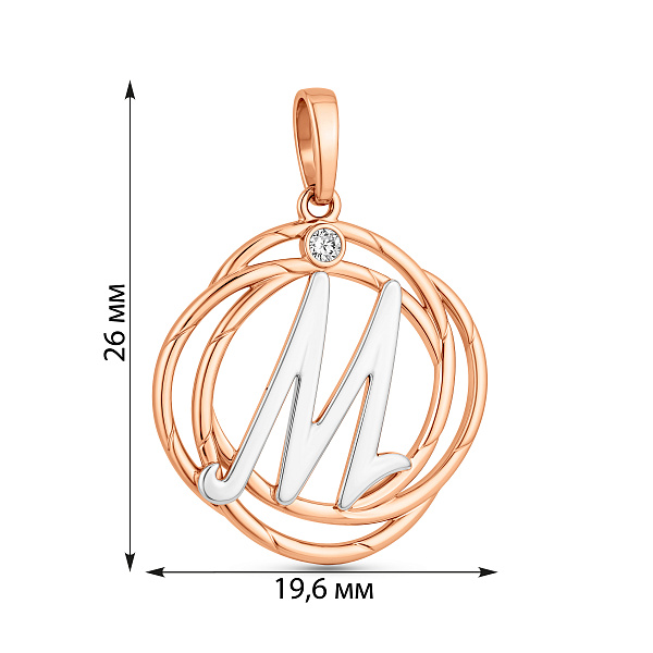 Золотой подвес "Буква М" с одним фианитом (арт. 440697) – изображение 3