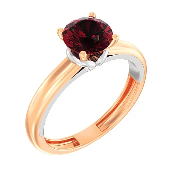 Каблучка з червоного та білого золота з гранатом (арт. 140810Пкбк)
