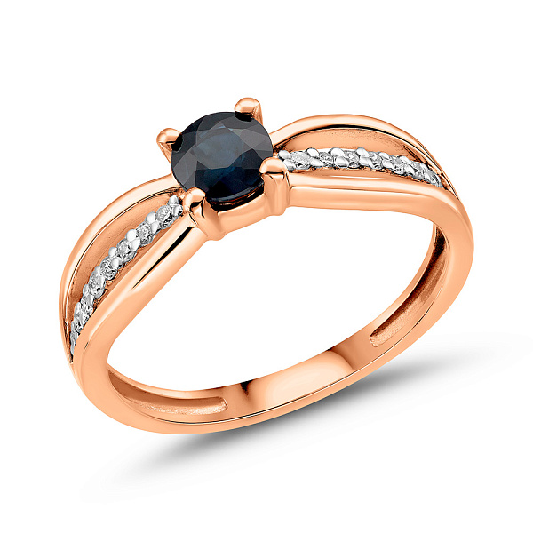 Золотое кольцо с сапфиром и с дорожкой из бриллиантов (арт. К011184с) – изображение 1