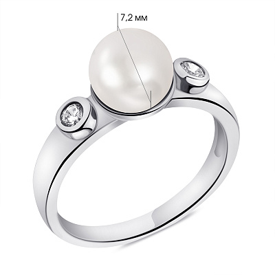 Серебряное кольцо с жемчугом и фианитами (арт. 7501/3468жб)