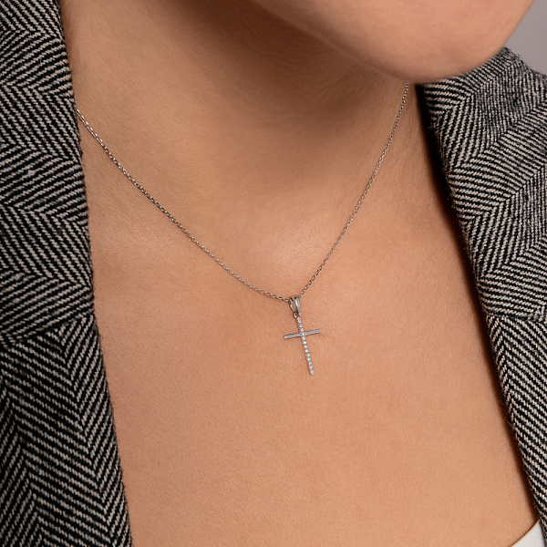 Золотое колье с крестиком с бриллиантами (арт. Ц011279005б) – изображение 4