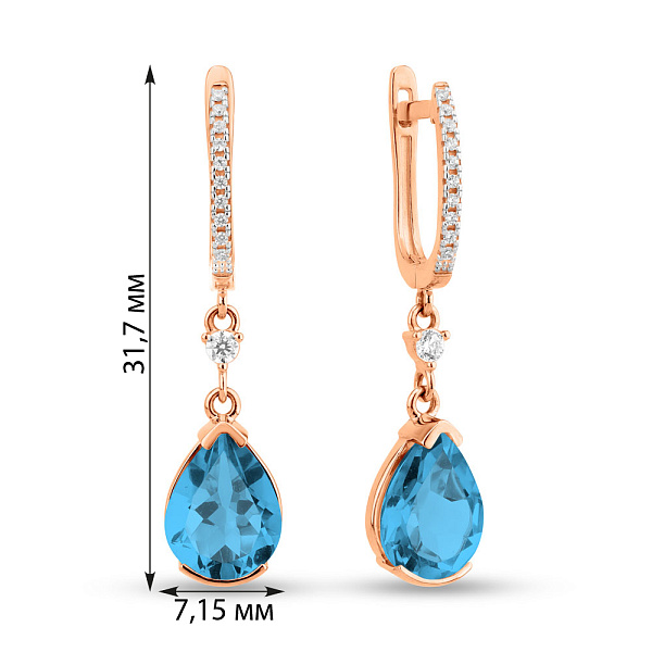 Золотые серьги с кварцем и фианитами (арт. 110222ПсГ) – изображение 2