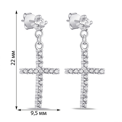 Срібні сережки Хрестики з доріжкою з фіанітів (арт. 7518/С2Ф/1001)