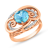 Золота каблучка з кварцом і фіанітами (арт. 152396Пкг)