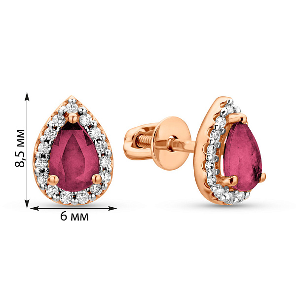 Пусеты из красного золота с рубином и бриллиантами (арт. Т011235р) – изображение 2