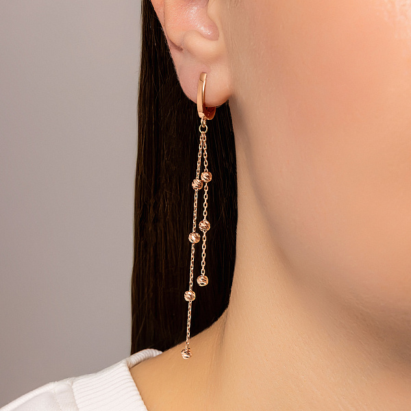 Сережки-підвіски з червоного золота (арт. 107628) – зображення 2