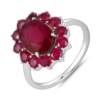 Массивное серебряное кольцо Цветок с рубинами (арт. 7501/2068495Р)