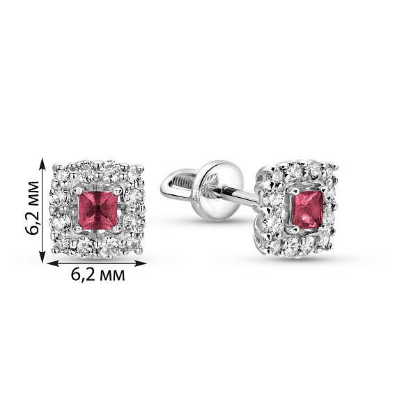 Золоті пусети з рубіном і діамантами (арт. 2190372202р) – зображення 2