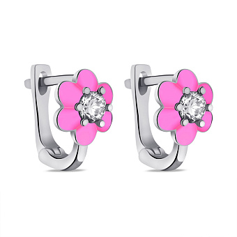 Фото Серебряные детские серьги Цветок с эмалью (арт. 7502/2889ер)