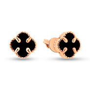 Золотые серьги Клевер с ониксом (арт. 1091005/7о)