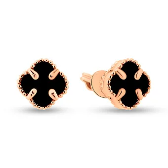 Золоті сережки Конюшина з оніксом (арт. 1091005/7о)