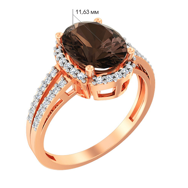 Золота каблучка з кварцом і фіанітами (арт. 140458Пкр) – зображення 2