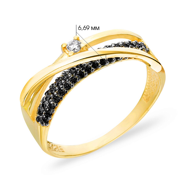 Кольцо Синергия из желтого золота с черными фианитами (арт. 140529жч) – изображение 2