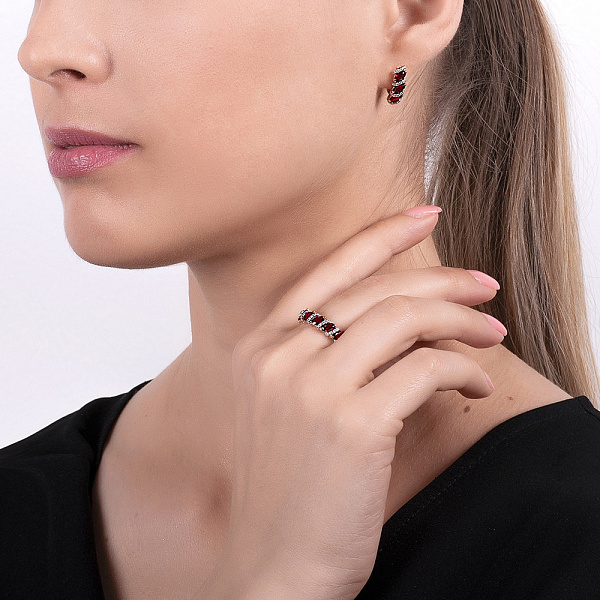 Золотые серьги с гранатом и фианитами  (арт. 110350Пк) – изображение 2